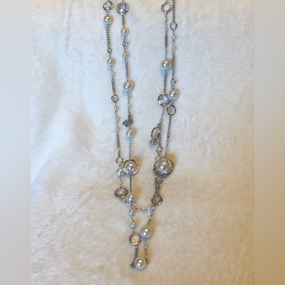 Betsey Johnson Engagement Wedding Crystal Pearl Two-Row Necklace NWT Rare Runway